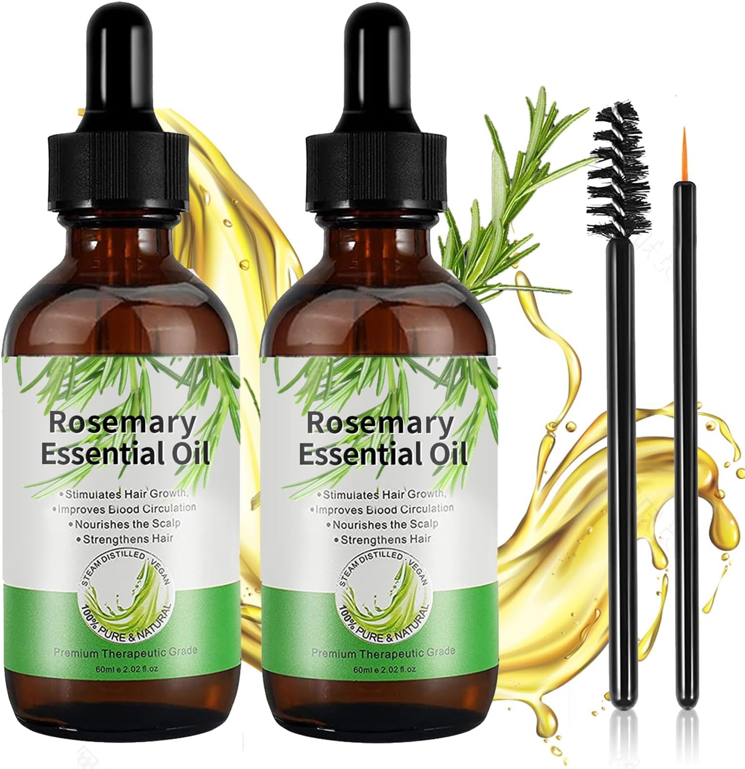 Rosemary Oil for Hair Growth, Rosemary Essential Oils for Hair Loss & Skin Care, Strengthens Hair, Nourishes Scalp, Light Weight, Non Greasy, Improves Scalp Circulation 2 * 60 ml for Unisex