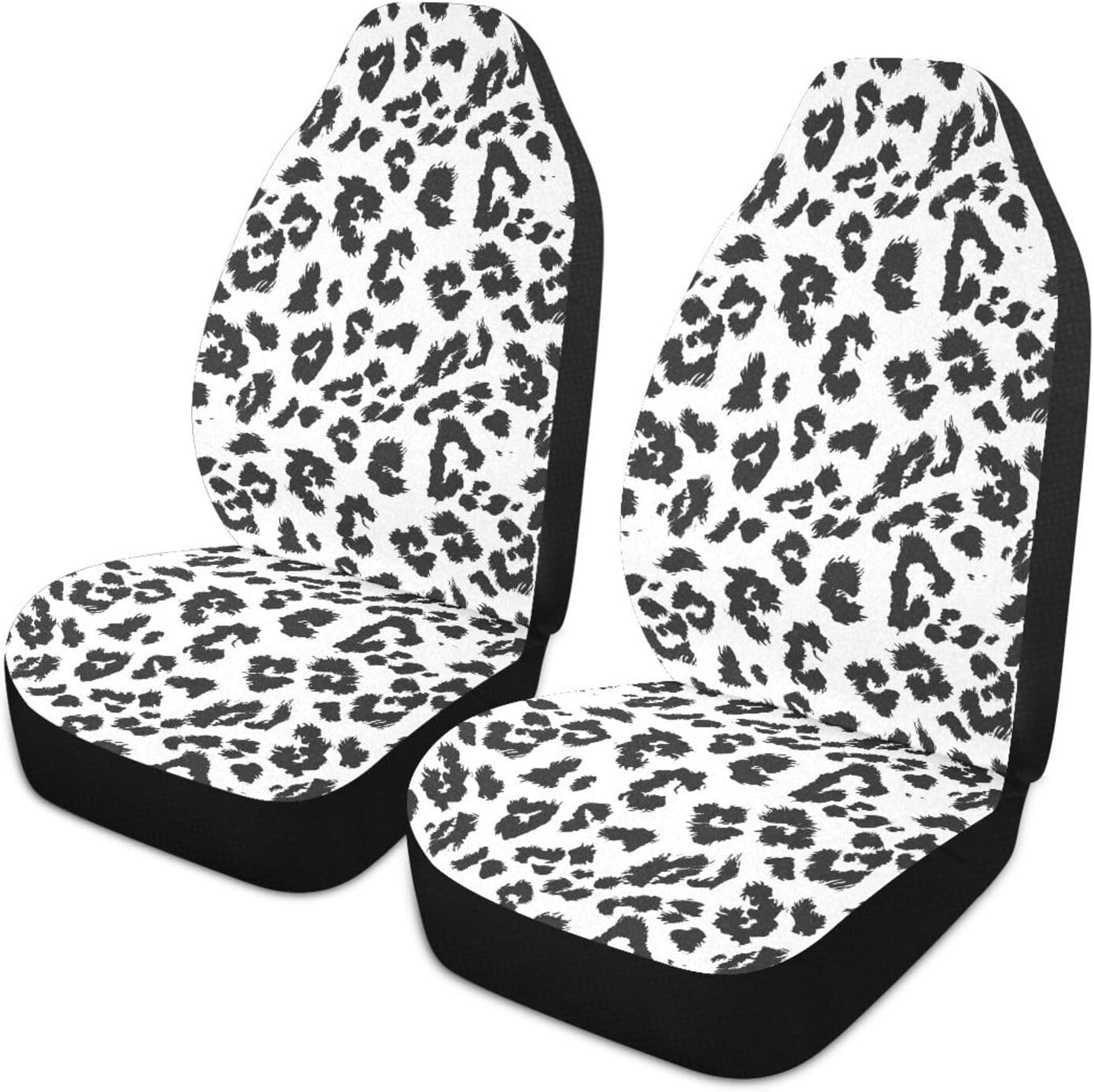 ALAZA Black & White Leopard Print Cheetah Car Seat Covers Front Seats Only for Women Men Seat Covers w/Organizer Pocket for Cars SUV Truck Sedann