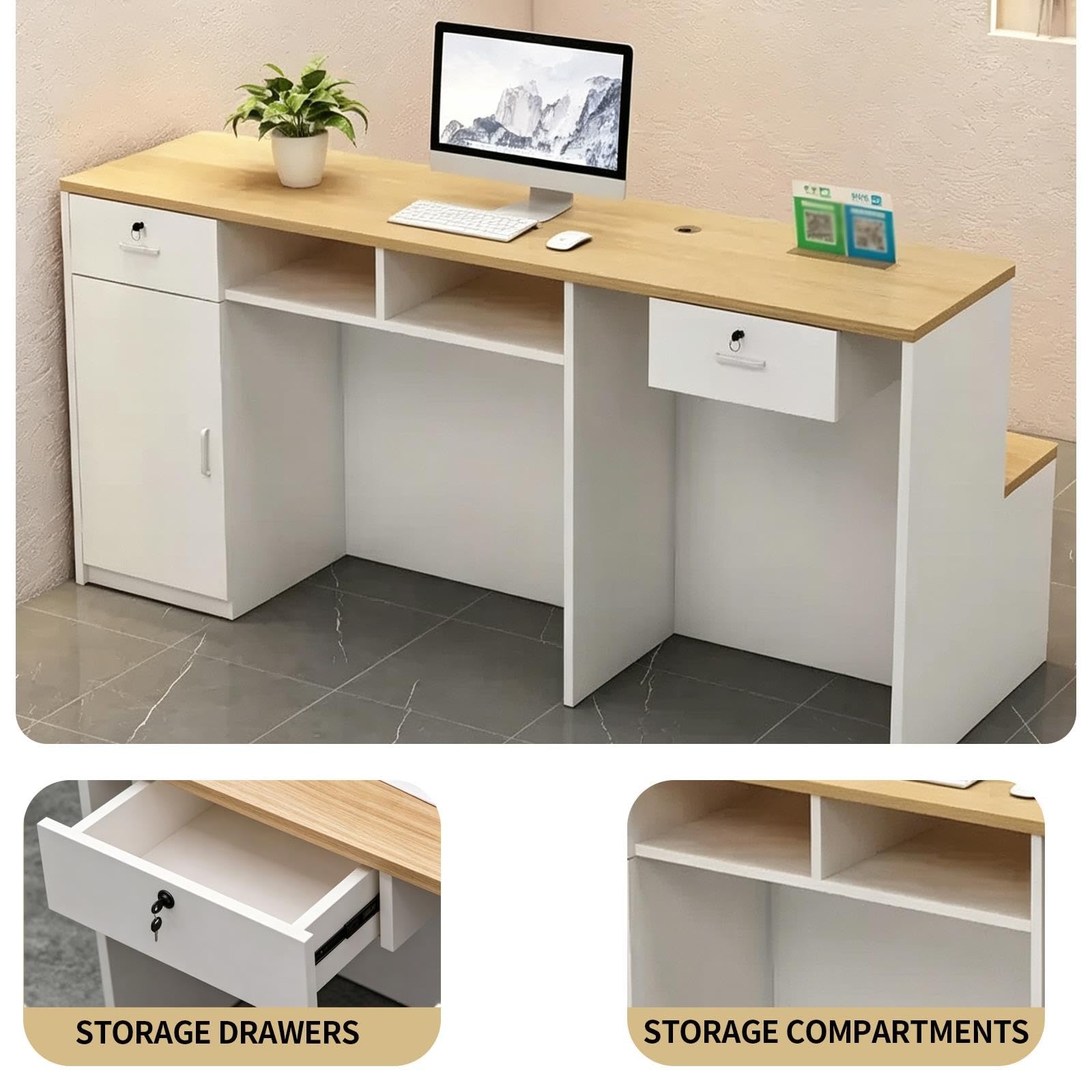 Banco Reception Piccolo Bancone Accoglienza LED con Cassetto Armadio