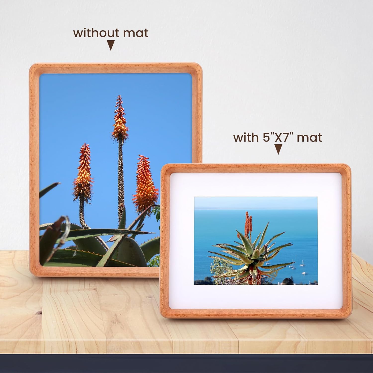 8x10 Picture Frame in Natural Beech Wood, Solid Wooden Frames with Mat for 5x7, Gallery Frames for Wall Mount or Tabletop Display.1pc 8x10 Beech image 2