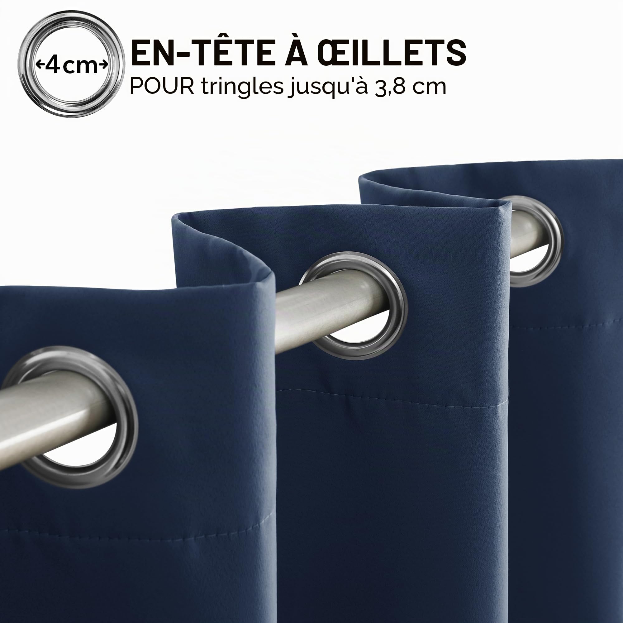 Deconovo Rideaux Occultants Isolant Thermique Anti Froid, Design Moderne à Oeillets, Rideaux pour Salon et Chambre, 140×245 CM, Bleu Marine, 2 Pièces