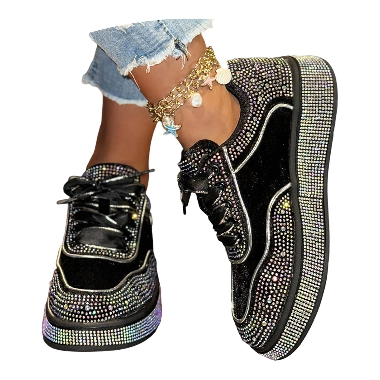 Zapatos brillantes brillantes para mujer, con plataforma, con puntera redonda, para fiestas, bodas, deportes, transpirables, cómodas, para correr, para el tiempo libre, para caminar