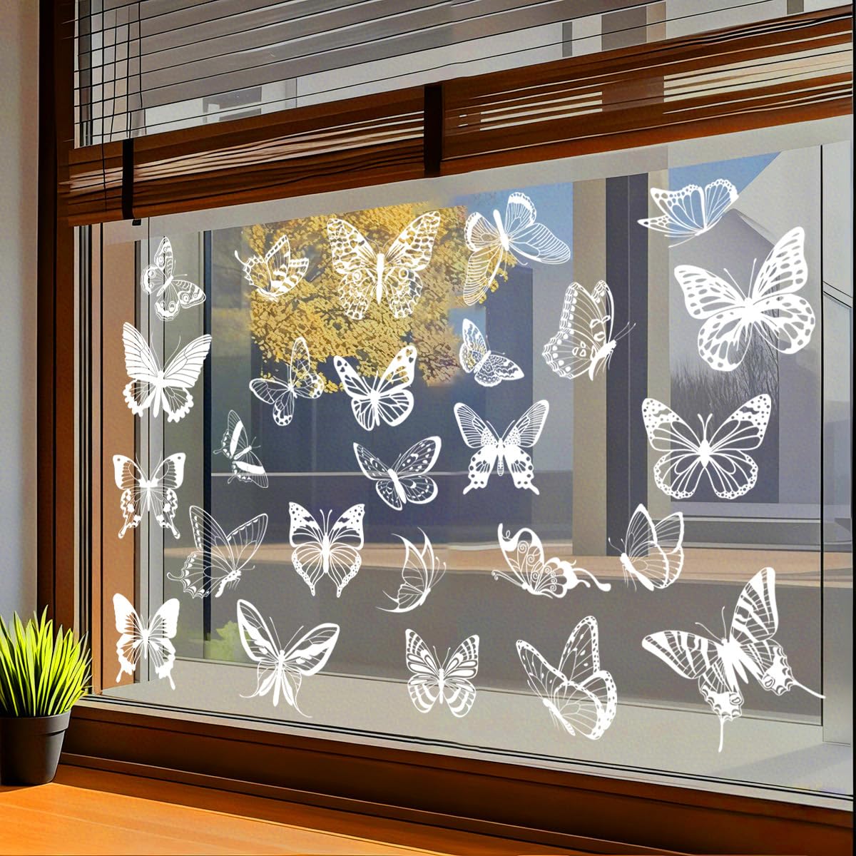 SOLVIO Anti Collision Window Stickers for Glass 24 Pcs Bird Window Decals to Deter Birds Butterfly Leaf Shapes Translucent Alert Window Clings Prevent People and Bird Strikes on Windows Glass Door
