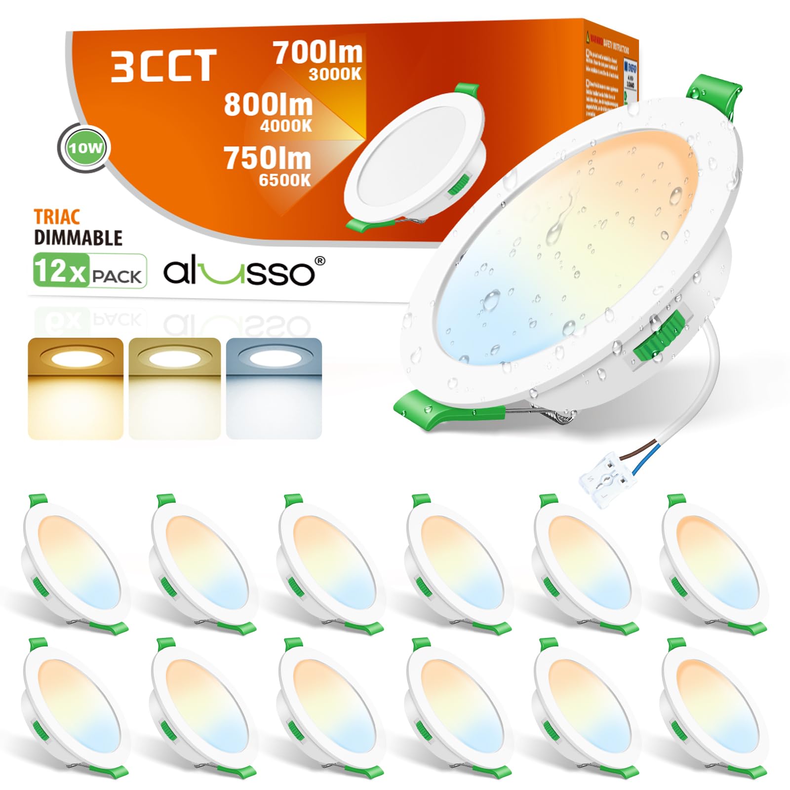 LED Spot Encastrable Extra Plat 230V, 10W 800 Lumen Dimmable Rond Ultra Slim éclairage Plafond Encastré, Blanc Chaud 3000K Blanc Neutre 4000K Blanc Froid 6500K Pour Salle de Bain, Cuisine, Lot de 12