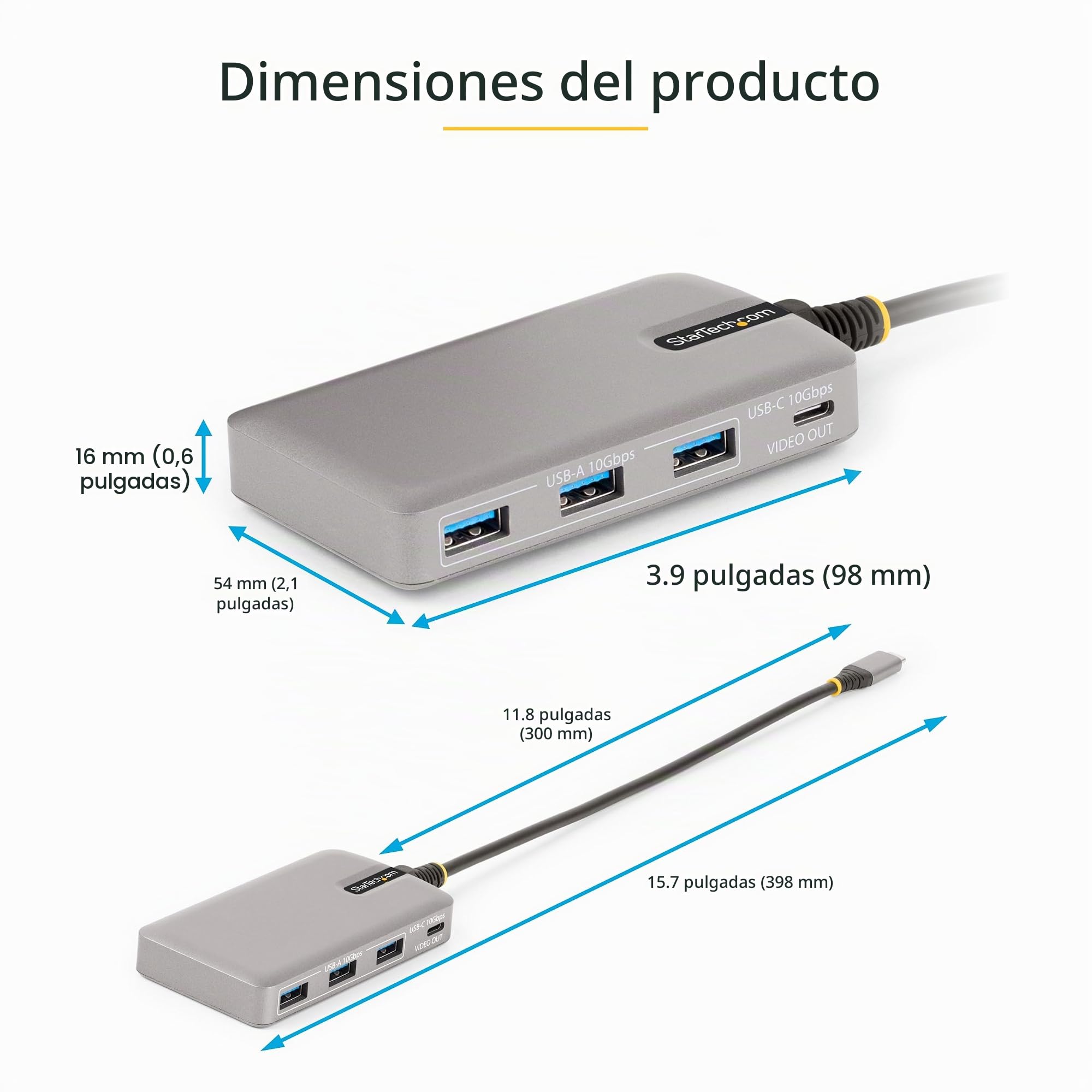 StarTech Hub USB-C de 4 Puertos, 10Gbps, Modo Alt DP 4K 60Hz, PD 100W | Configuración sin Controladores, Protección contra Sobrecorriente y Wake on USB, Cable con TPE