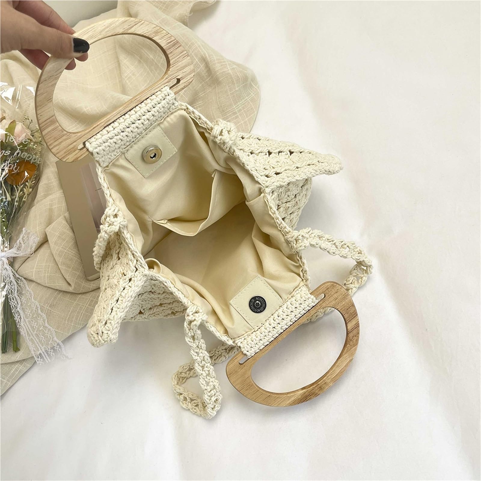bolso mujer verano Bolso tejido de paja verano for mujer, bolso mano con asa superior madera, bandolera Retro bohemia