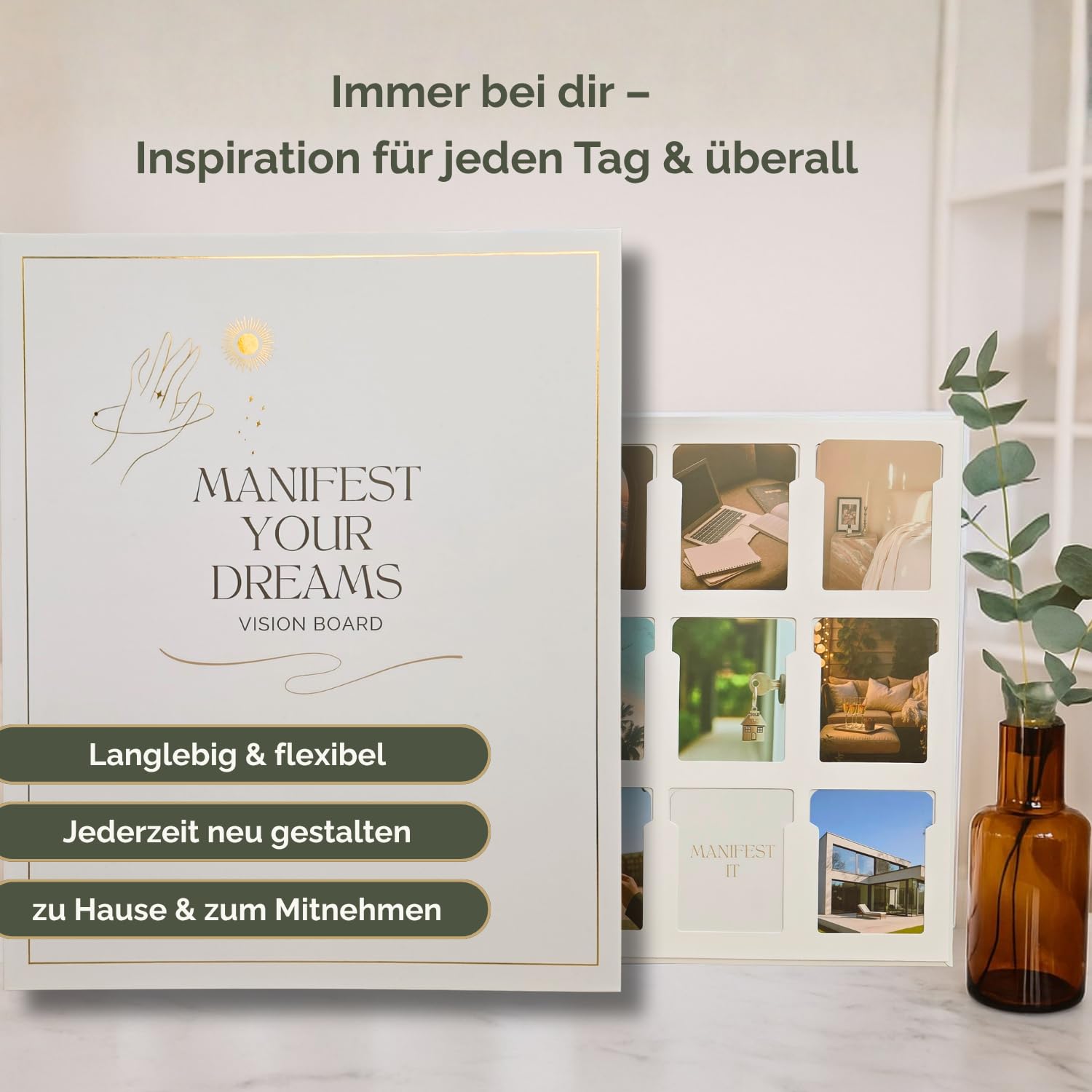 Vision Board Set – 200 Bildkarten & Affirmationen zum Manifestieren – inkl. 24 Seiten Workbook für Ziele, Klarheit & Motivation – Geschenkidee für Frauen