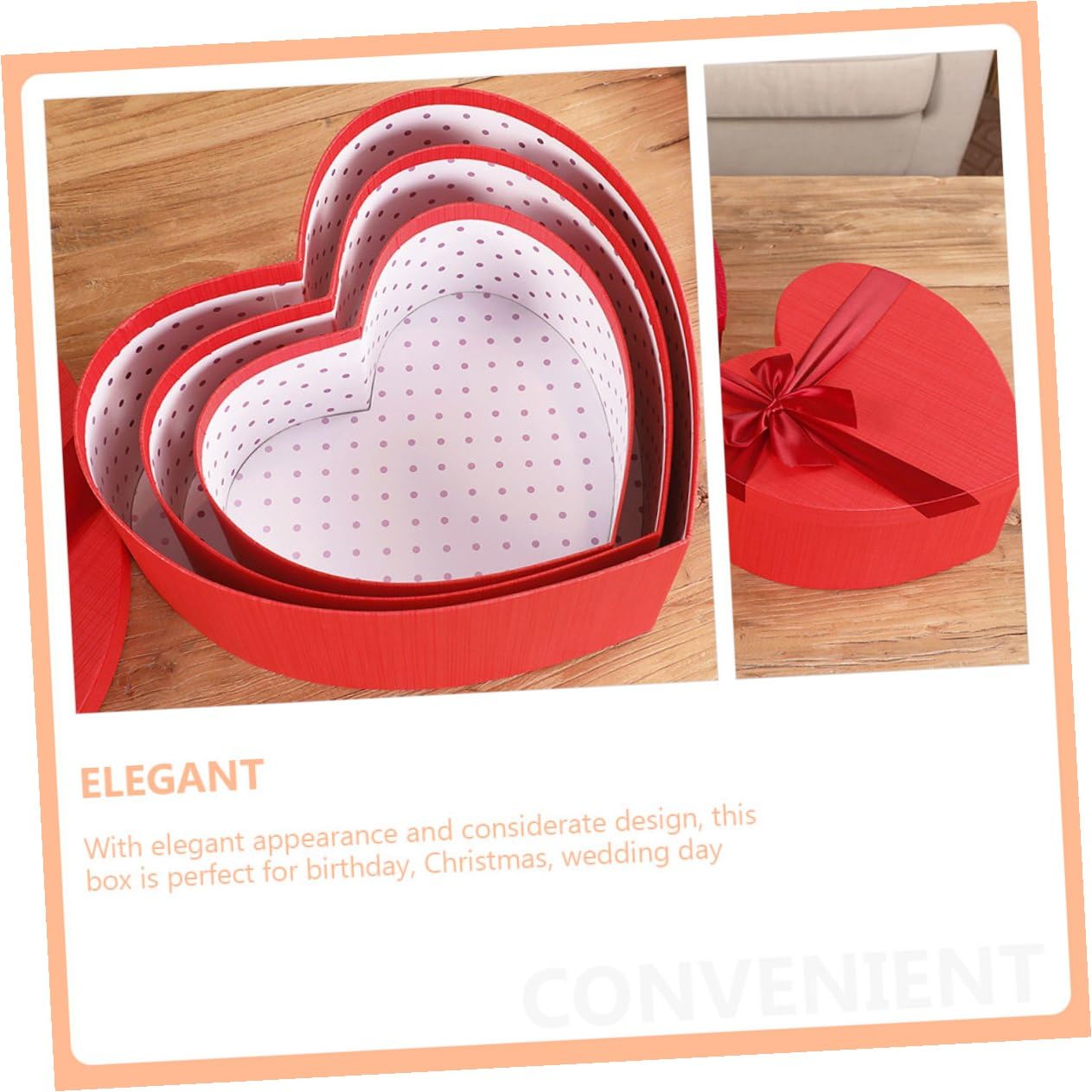 TOGEVAL 3 Stück Geschenkboxen Herzform Aufbewahrungsboxen aus Langlebigem Material Leicht Montierbar für Valentinstag Geburtstag Hochzeitsfeier