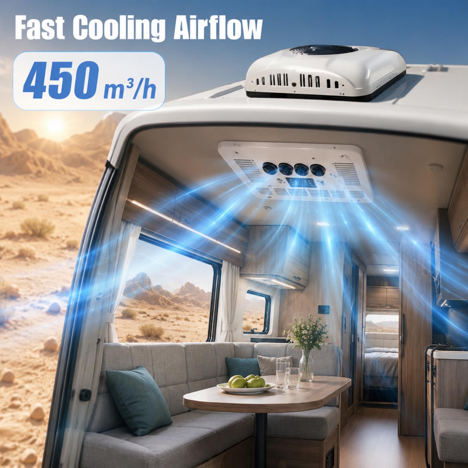 Klimatyzacja Camper Dach, cichy klimatyzator do Motorhome, chłodzenie 2200W, montaż na dachu 24 V-biały