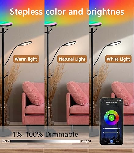 Miniatura 3 de Lámpara de pie inteligente RGB, lámpara de sala de estar, lámpara de ropa y sombrero, lámpara de pie LED luz principal y lámpara de lectura lateral,