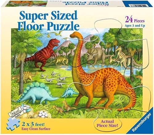 Ravensburger Dinosaur Pals - Rompecabezas gigante de piso de 24 piezas para niños Sistema único de enclavamiento Mejora las habilidades de