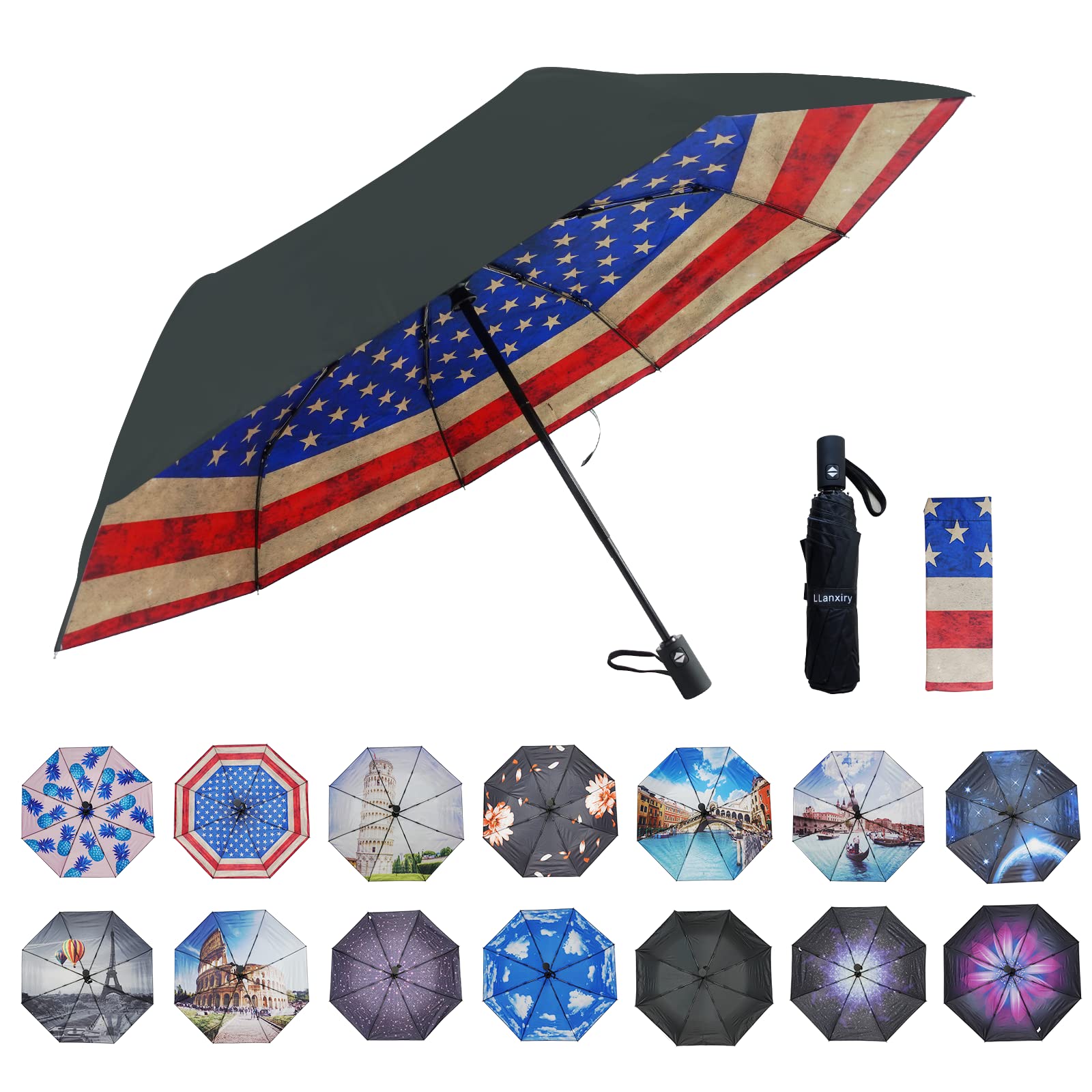 LLanxiryCompact Travel Umbrella, Mini Windproof Umbrellas for Rain & Sun, Small Lightweight Outdoor UV Umbrella, Portable Folding Umbrellas for Travel
