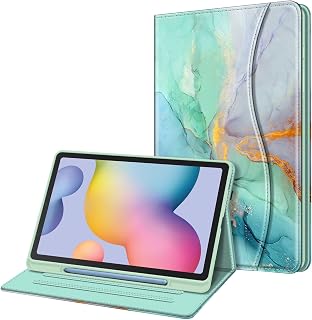 Fintie Case for Samsung Galaxy Tab S6 Lite 10.4 Inch 2022/2020 Model (SM-P610/P613/P615/P619) with S Pen Holder, Multi-Angle Viewing Soft TPU Back Cover with Pocket Auto Wake/Sleep, Emerald Marble