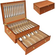 Silverware Storage Box Solid Wood with Lid, Silverware Organizer with Handle and Felt Lined, Silverware Storage Chest for Flatware and Utensils Home Decor Gift, Chest for Flatware Oak, 2 Layer