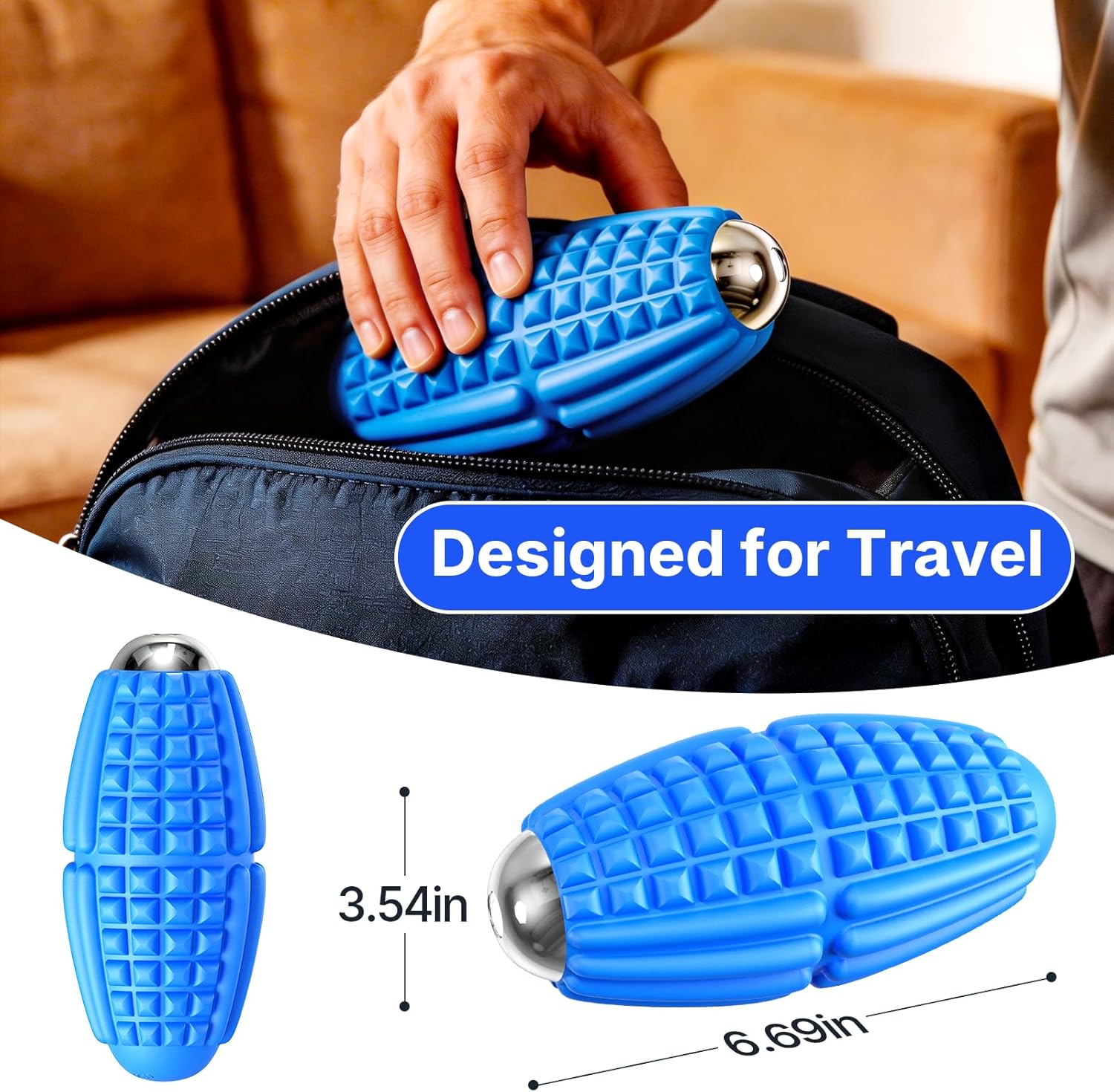 Mini Massage Ball 4 Speeds Vibrating Massage Roller Ball for Foot,Leg,Palm,Hand,Neck,Back,Trigger Point Portable Muscle Plantar Fasciitis Relief Relaxation for Athletes & Office Workers (Blue)