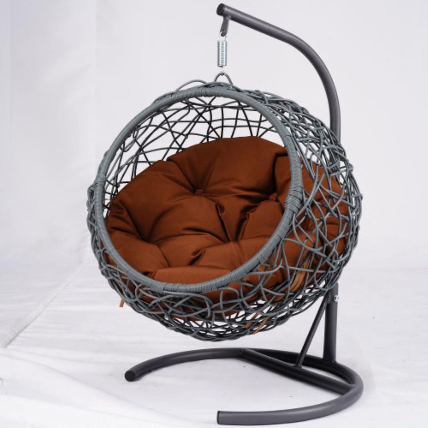 Cat Swing Bed with Stand and Cushions, Rattan Cat Egg Chair, Indoor Hanging Swing Bed for Small Dogs and Small Animals, Brown