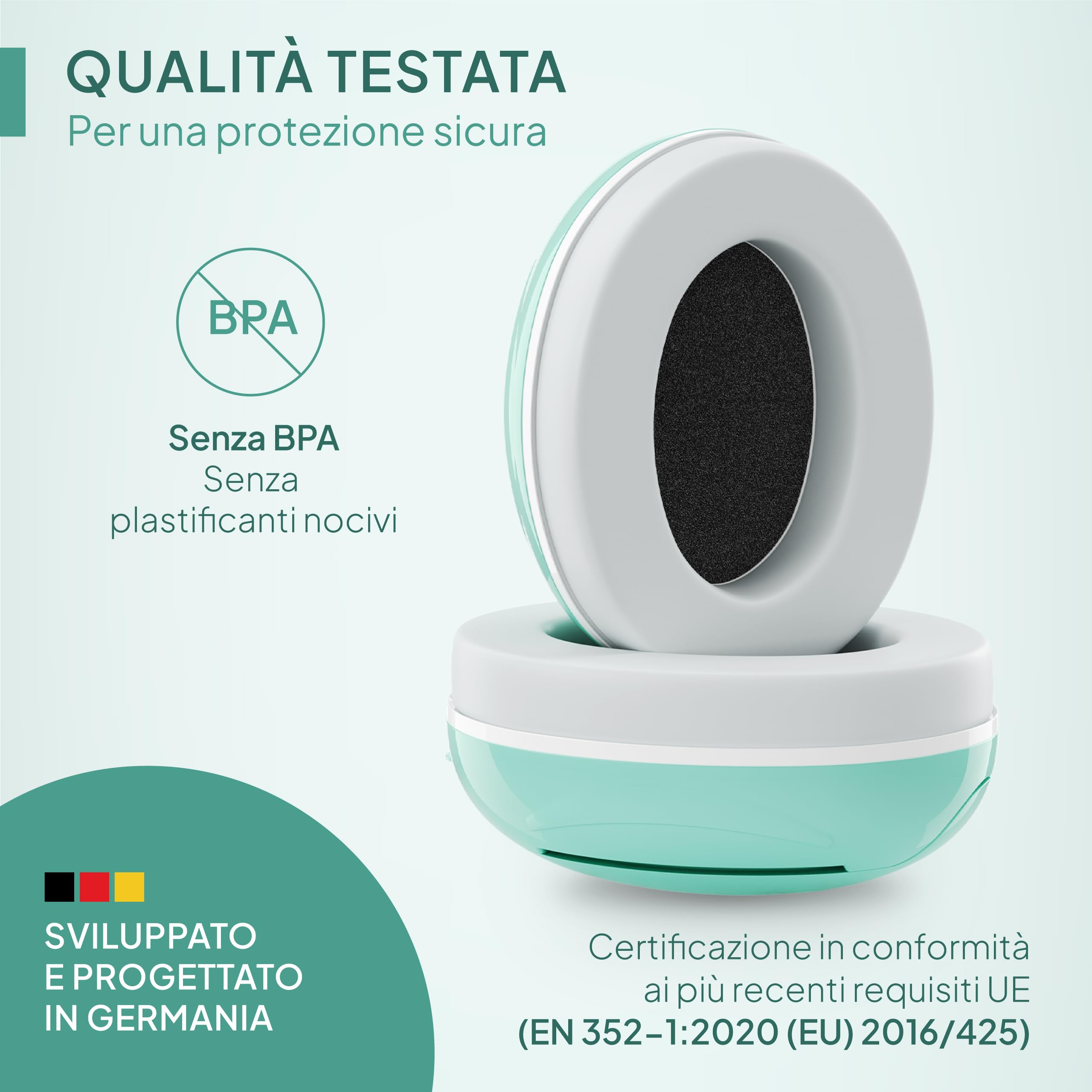 Senner ® KidsPro Flex | Protection auditive enfants - Casque antibruit avec SNR 25 dB, jusqu'à 12 ans, évolutif. Idéal pour quotidien, fêtes, sports, événements musicaux - Turquoise