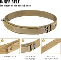 Vista 5 de IDOGEAR Cinturón táctico MOLLE cinturón militar modular Rigger's Belt Cinturón de combate ajustable con cinturón interior y cinturón exterior Set