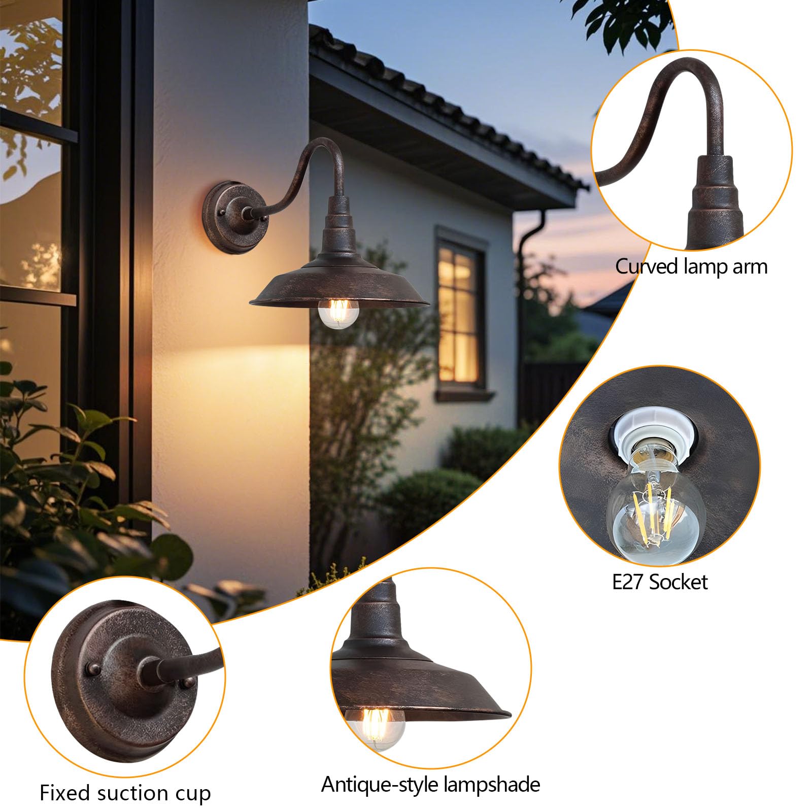 Aplique Pared Exterior Vintage Lampara Pared Lampara Impermeable De Hierro E27 Lámpara Jardin Retro Luces Exterior Rústica Para Garaje, Balcón, Iluminación de Terraza Marrón (sin bombilla)