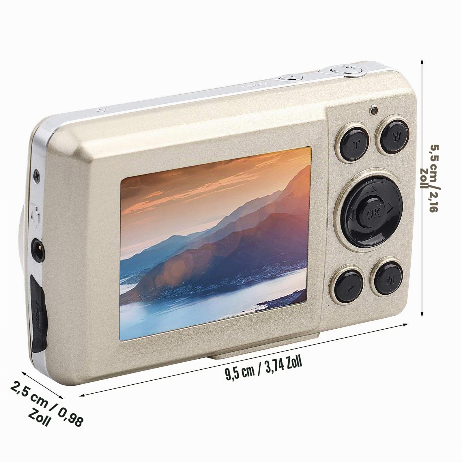 Digitalkamera, 16MP 16X Zoom HD Digital Videokamera Camcorder, 30FPS 720P Kompaktkamera mit 2.4 Zoll LCD Bildschirm, Nachtsicht, Kamerageschenk für Studenten, Jungen, Mädchen, Kinder(Gold)
