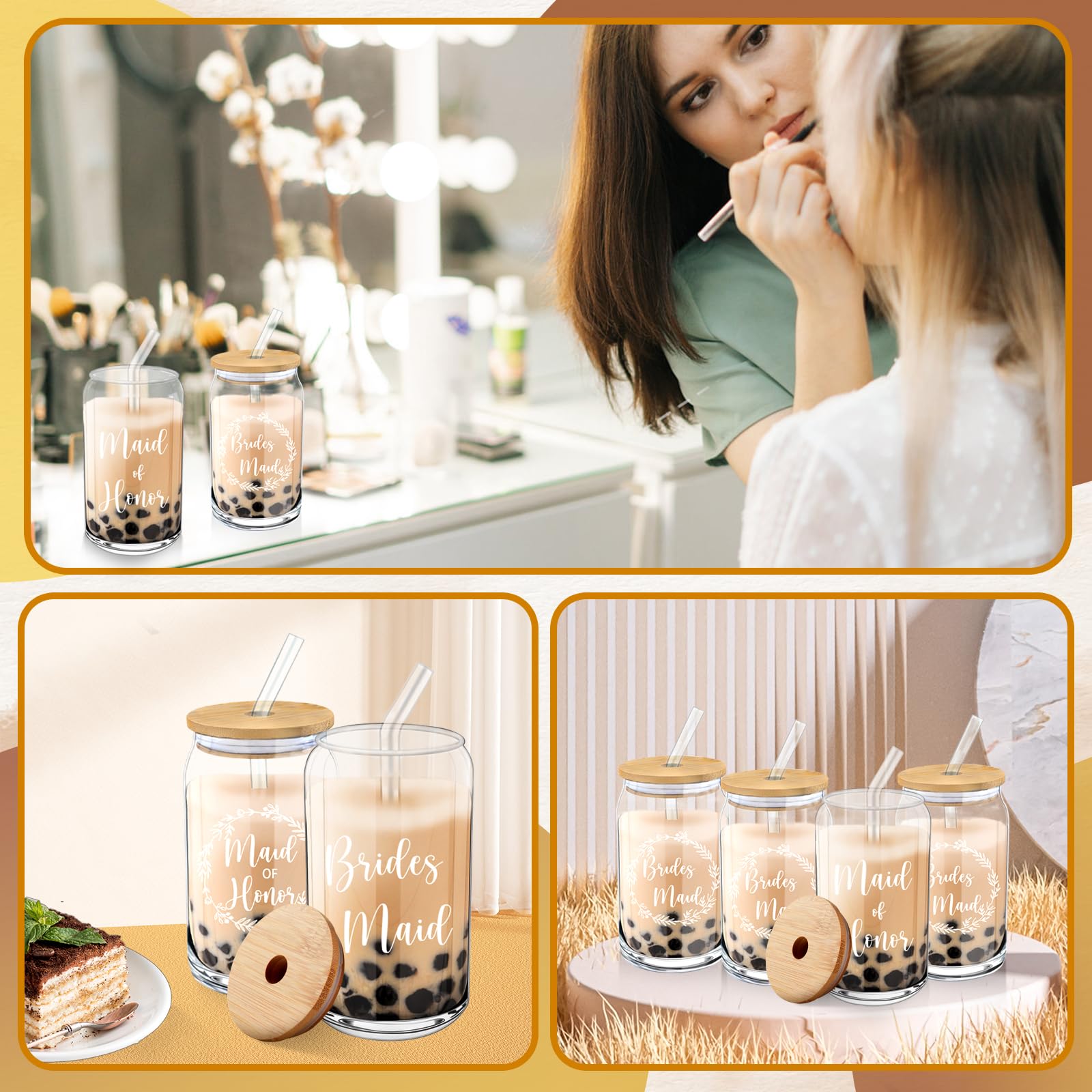 Mhoel 10pcs Maid of Honor Proposal Gifts Set,16OZ Drinking Glasses for Wedding,White Floor Socks,Scented Candle,Hair Clip,Knotted Bracelet,Satin Scrunchies,Proposal Box for Bridal Shower
