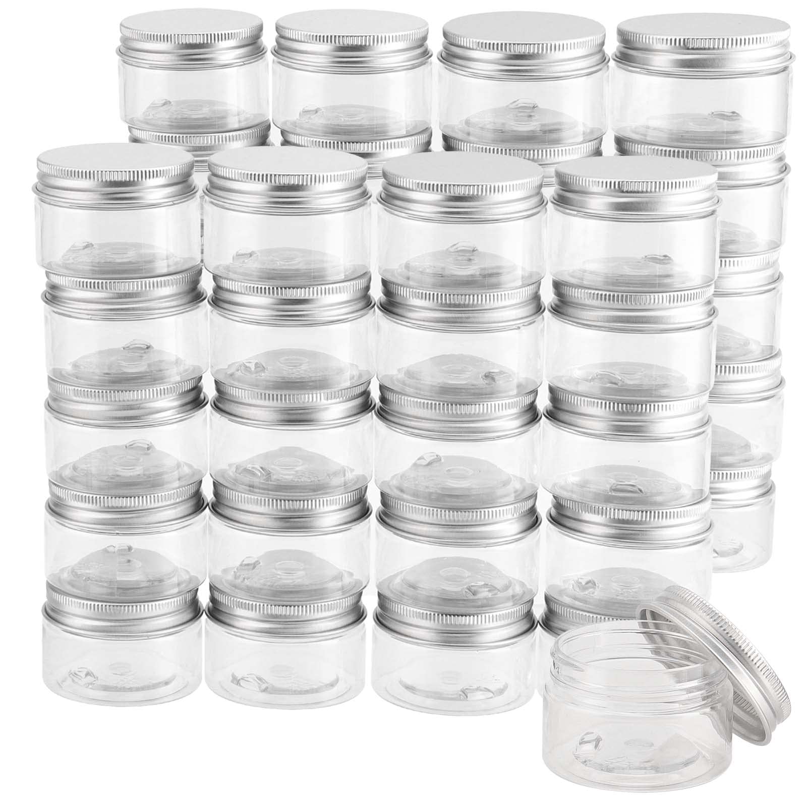 Pingeui Clear, Silver 30 Pack 30Ml Small Clear Plastic Storage Jars With Aluminum Screw Lids, 1Oz Portable Empty Storage Containers Jars, Small Round Travel Sample Jar Pots For Cream, Glitter, Art Crafts
