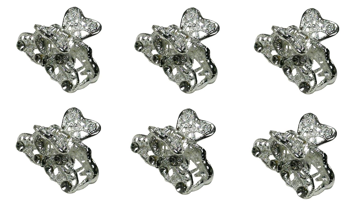 Set of 6 Mini Jaw Clips Claw Clips Silver White Bridal Hair Clips LPW-1-6