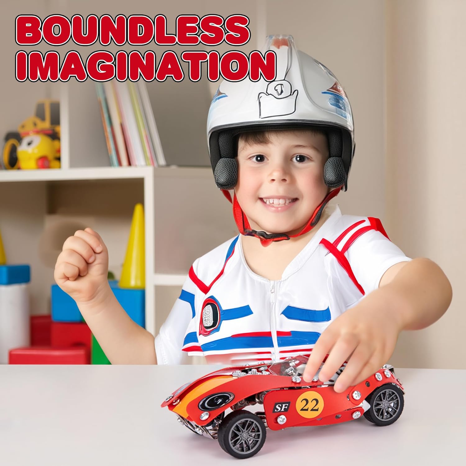 ArtCreativity Metal Model Car Building Kit - 230 PC 3D Car Model Kit - STEM Metal Car Building Kit for Boys - Red Vintage Toy Racecar with Moving Wheels - Build Your Own Car Kit for Kids with Tools