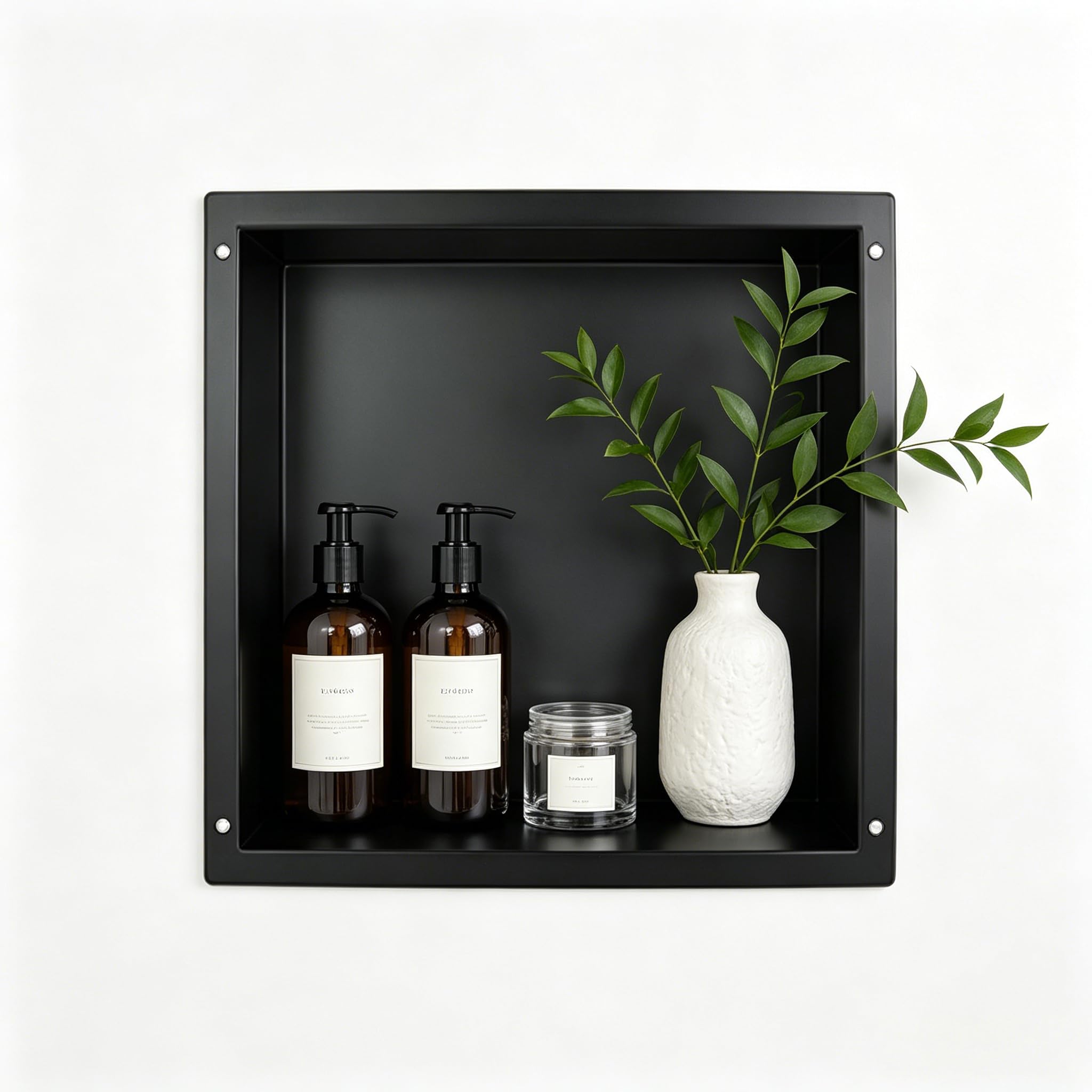 Bernkot Stainless Steel Wall Recess 30 cm × 30 cm × 10 cm No Tiles Required Recess Shower for Bathroom Storage Recessed Shower Enclosure Rimless Flush Mount Black