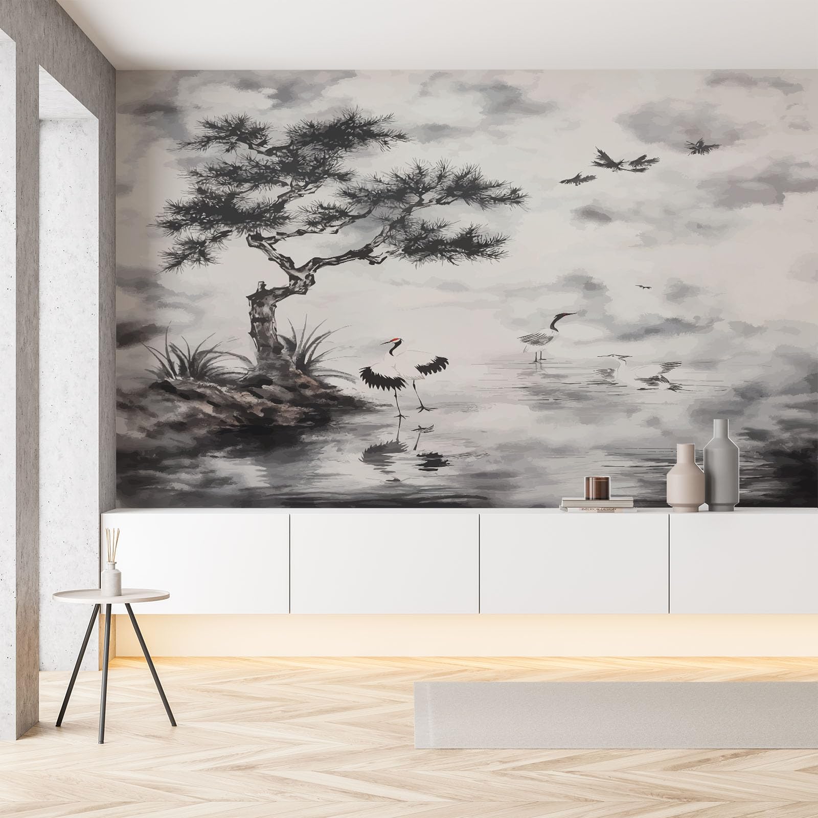 Générique Papier Peint Panoramique Paysage Peint en Gris Toison Mur 400x280cm(L x H) Moderne Papier Peint Intissé pour Chambre Salon Bureau Personnalisé Décoration Murale Paysage à L'Encre