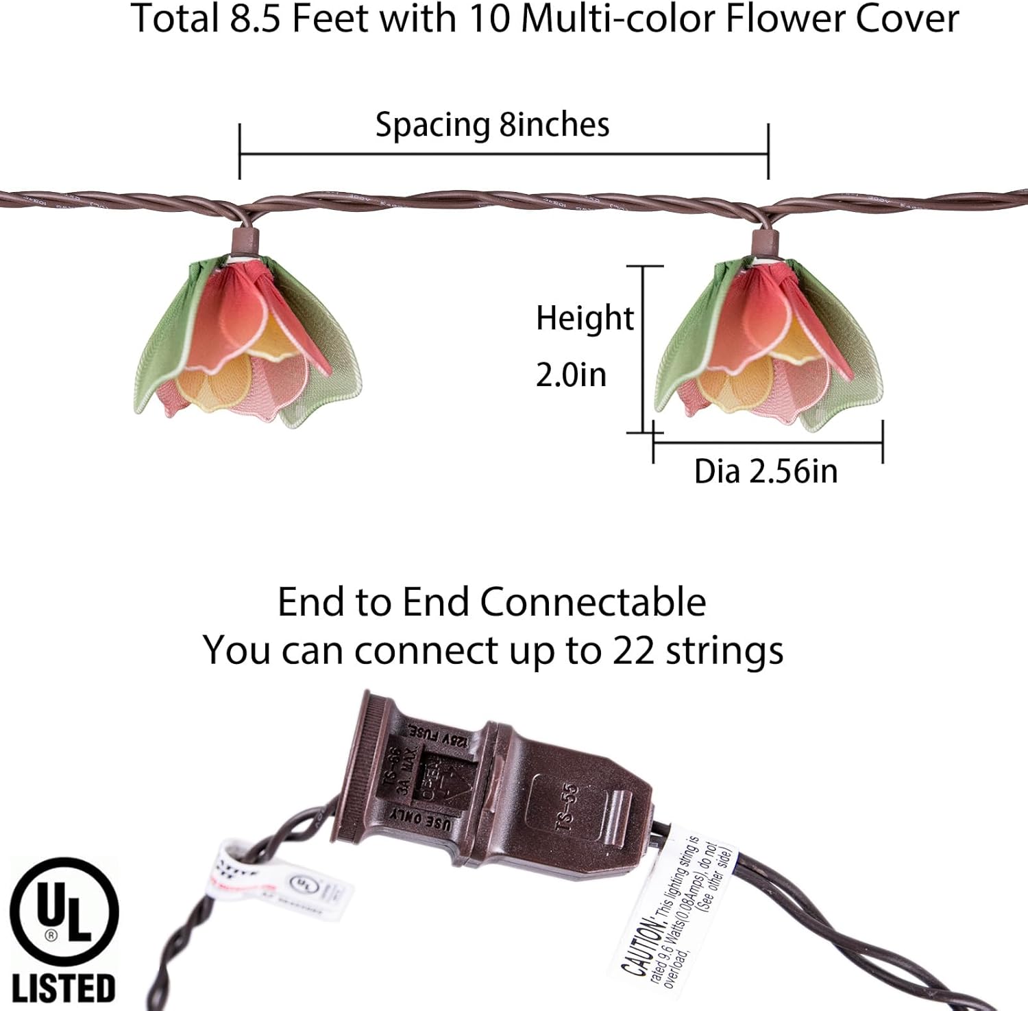 TWINKVILLA Decorative String Lights Plug in with 10 Bulbs, Flower Garland Fairy Lights Connectable Weatherproof Outdoor Indoor for Wedding Garden Pergola Bedroom Porch Floral Home Decor (Multicolor)