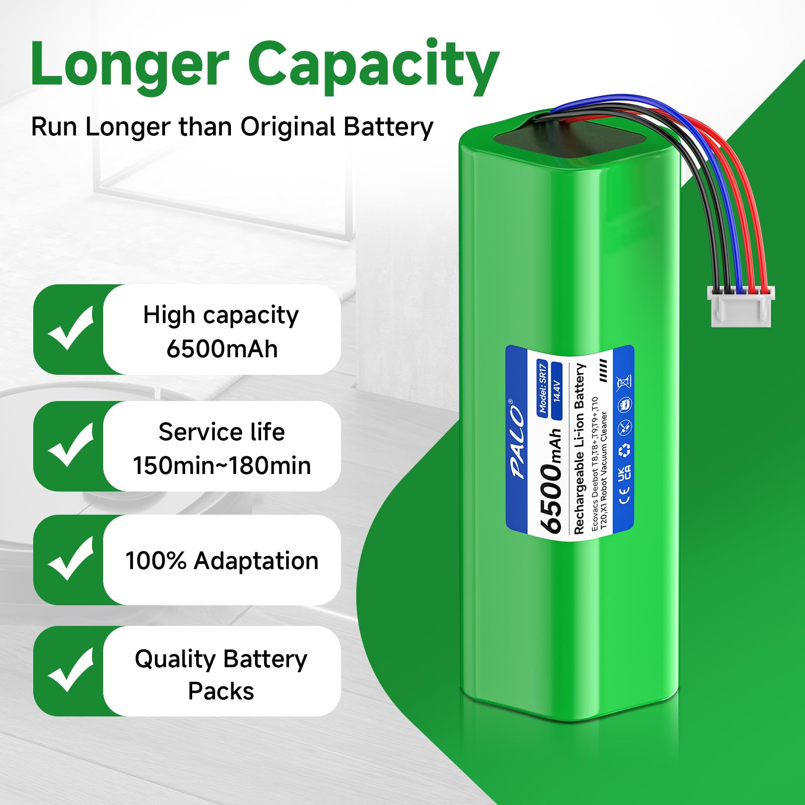 Batteria 5600mAh Per Ecovacs Deebot Ozmo T8 E T8+ | Sostitutiva Agli Ioni Di Litio 14.4V | Alta Capacità Modello DLX11-54