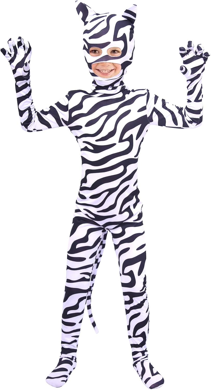 男の子と女の子 スパンデックス かわいいヒョウ柄コスチューム 子供用 動物ボディスーツ, ゼブラ, Small
