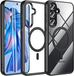 جراب حماية مغناطيسي رفيع شفاف وخفيف مضاد للاصفرار من دلع موبايلك لموبايل سامسونج جالاكسي S24 Fe متوافق مع شحن ماج سيف مزود بمغناطيسات قوية وحماية بدرجة عسكرية (أسود)