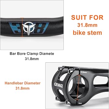 GEWAGE 780 mm Riser Handlebar — 6061 Aluminum, 31.8 mm Clamp, 12° Backsweep, 5 Rise Options (25/55/70/90/120 mm) — Wide, Lightweight MTB/Road/Hybrid Bar (blue print, 70mm Rise)