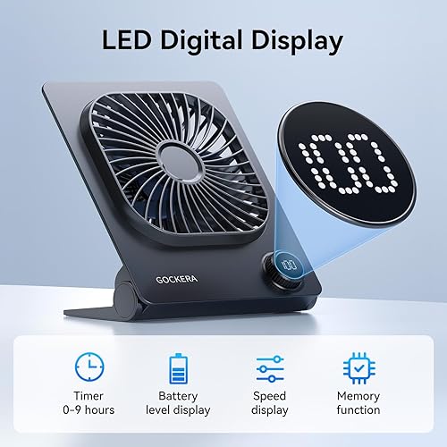 Miniatura 5 de Ventilador de escritorio, ventilador ultrafino de 6.61 pulgadas con batería de 5000 mAh con viento potente, 100 velocidades ajustables y pantalla