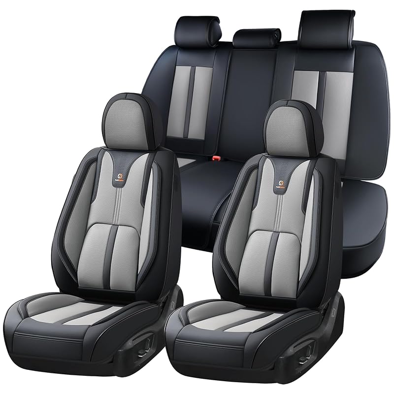 Capa para Banco Automotivo em Couro Sintético Estilo Nappa Huidasource, Ajustável, com Suporte Lombar e Jogo Completo FS# Black＆Gray