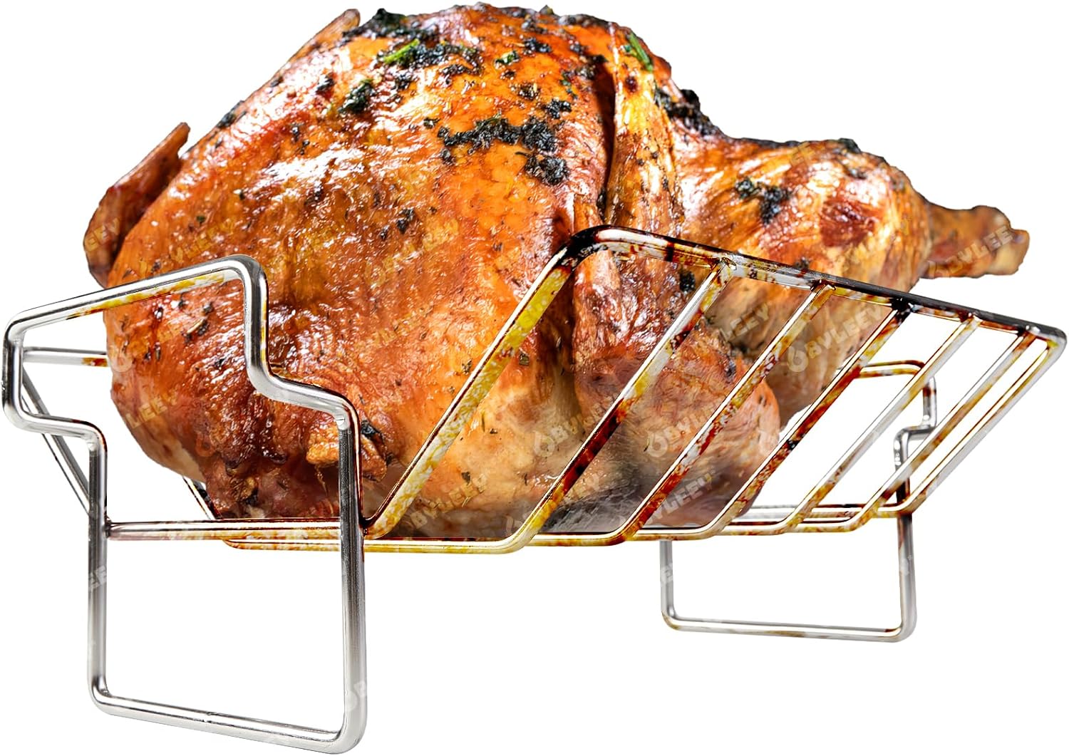 Rib and Roaster Rack Accessories for Green Egg, Stainless Turkey Roasting Rack for Grilling and Smoking - Perfect for Roast Chicken, Leg of Lamb, Forerib of Beef, Fits 18In or Larger Kamado Grills