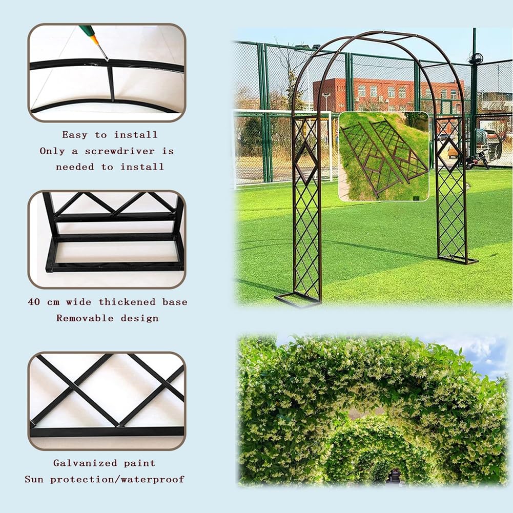 Arco nuziale in metallo per decorazioni, robusto arco nero per piante rampicanti, ideale per prato, giardino, decorazione per feste (W180 x H230 cm)