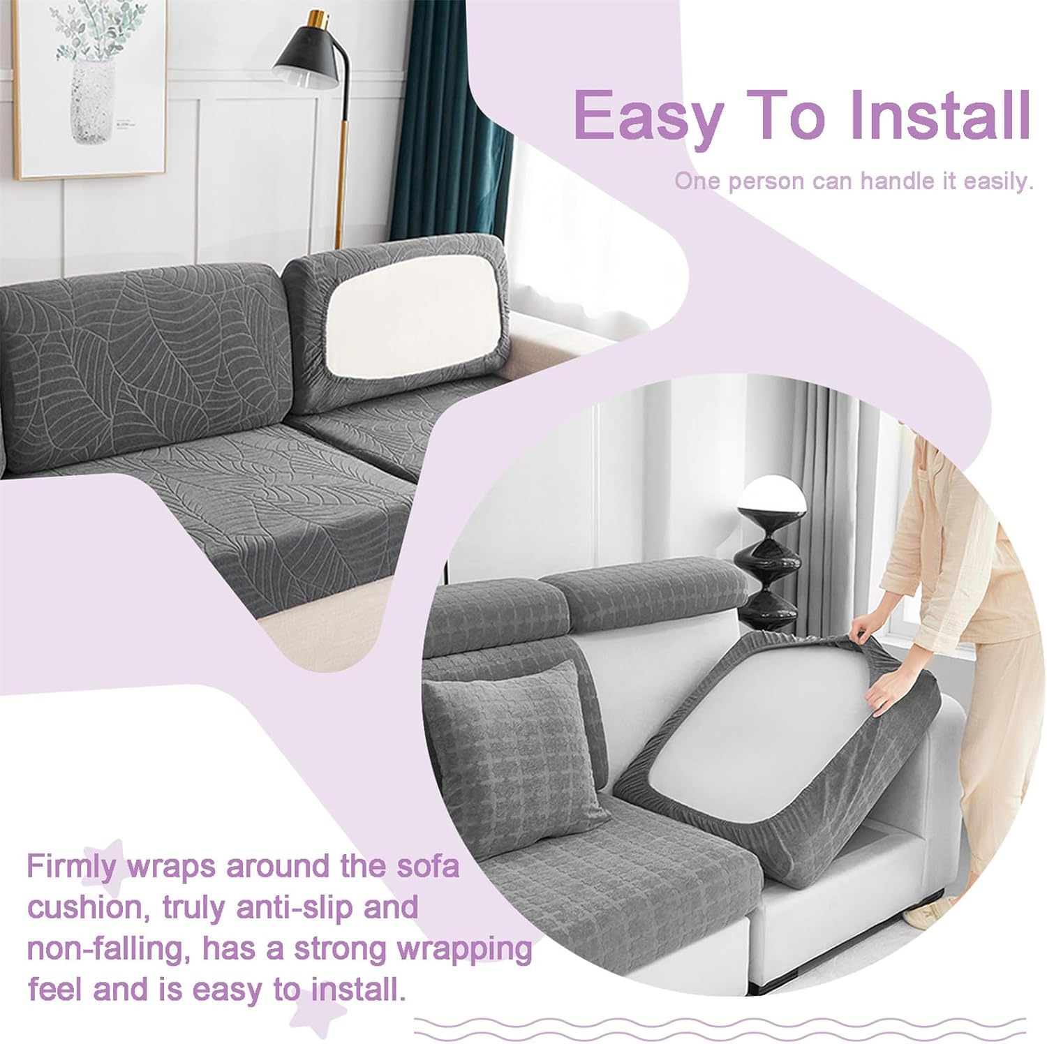Cushion Covers Waterproof Boat Seat Slip Covers Outdoor Loveseat Jacquard Sofa Cover Replacement Stretch Slipcovers for Pets & Kids (Dark Gray,Backrest Cover)