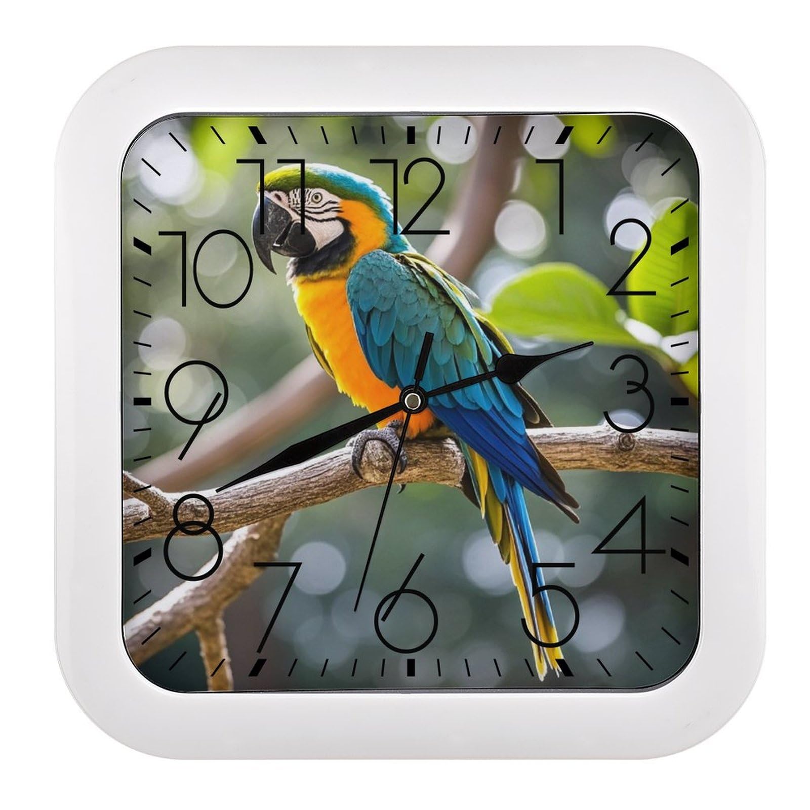 LZQPOEAS Parrot Wall Clock Modern Square Clocks Silent Non Ticking Wall Clocks Battery Operated Small Analog Decorative Wall Clocks for Bedroom Living Room Office Home Gym