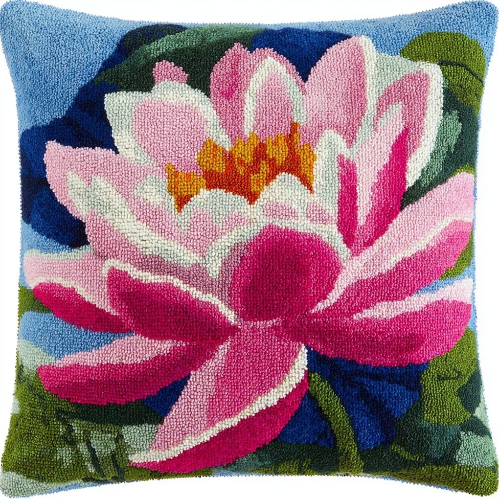 WallustrioaW Latch Hook Cushion Cover Kit,Beautiful Lotus