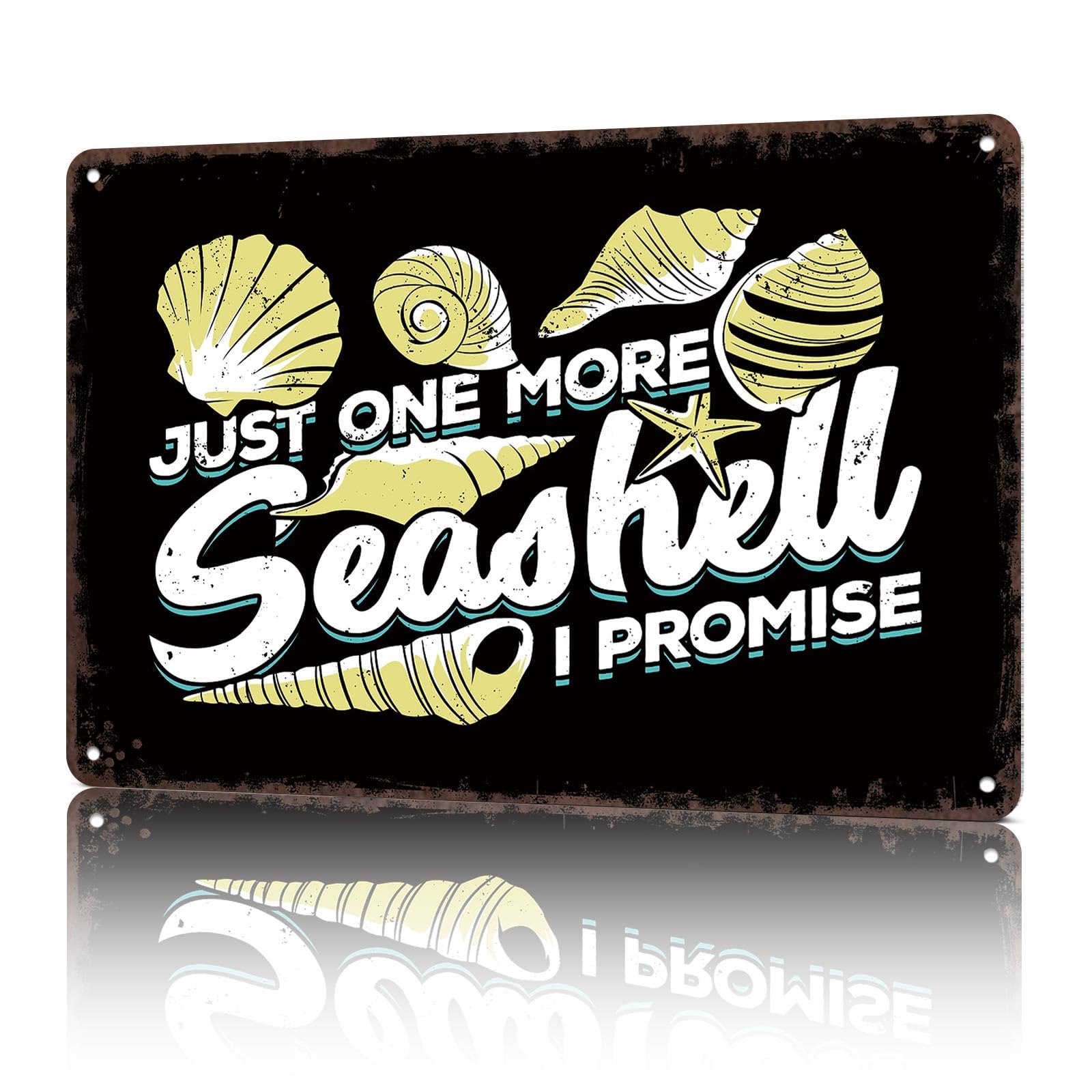 KWQDOZF Vintage Metal Signs Seashell Hunting Design Funny Tin Sign Poster Wall Art For Home Room Bedroom Office Decor 8x12inch