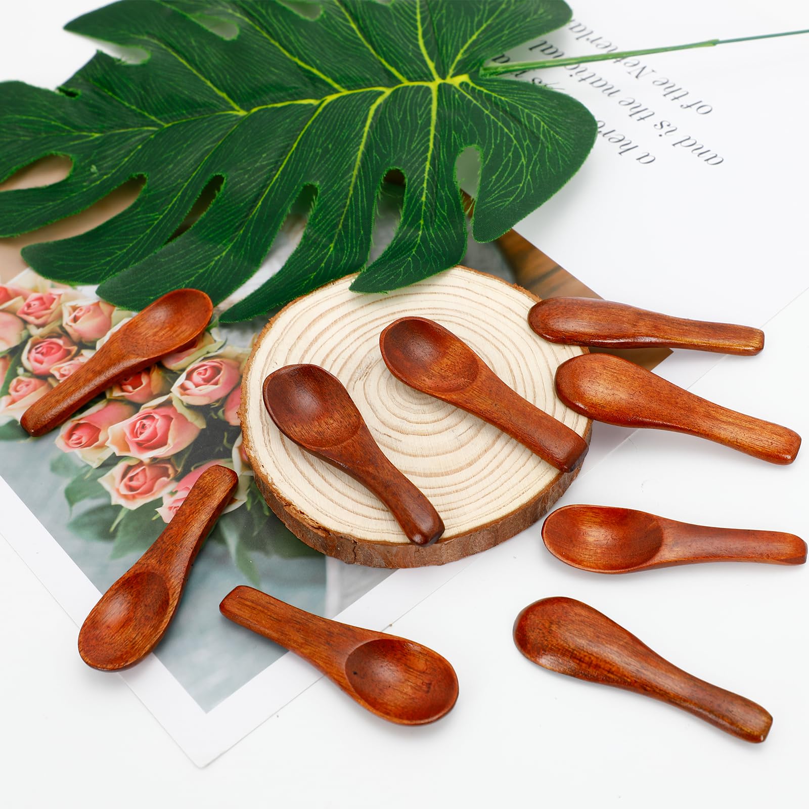 Winzige Holzlöffel für Gewürze, 5,9 x 1,8 cm, Mini-Gewürzlöffel, kurzer Griff, Holz-Teelöffel für Salz, Zucker, Honig, Kaffee, Senf, Kochen und Servieren, 10 Stück