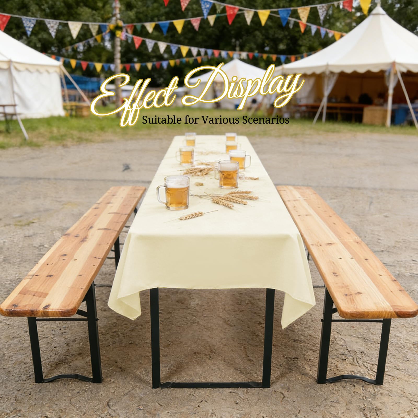 6 manteles universales para mesa de cerveza, beige, para mesas de cerveza, 70 cm y 50 cm, fundas rectangulares, lavables, 110 x 260 cm (beige)