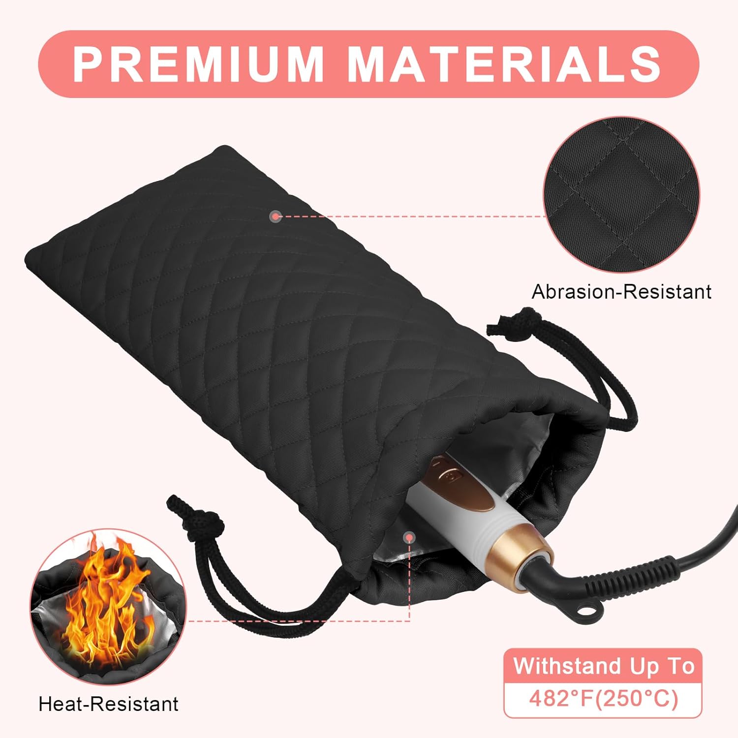 Professional Hot Hair Tools Organizer Cover Bag Heat Resistant Travel Drawstring Storage Case Pouch for Curling Irons, Flat Irons, Hair Straighteners and Styling Tools(14.2" x 5.9")