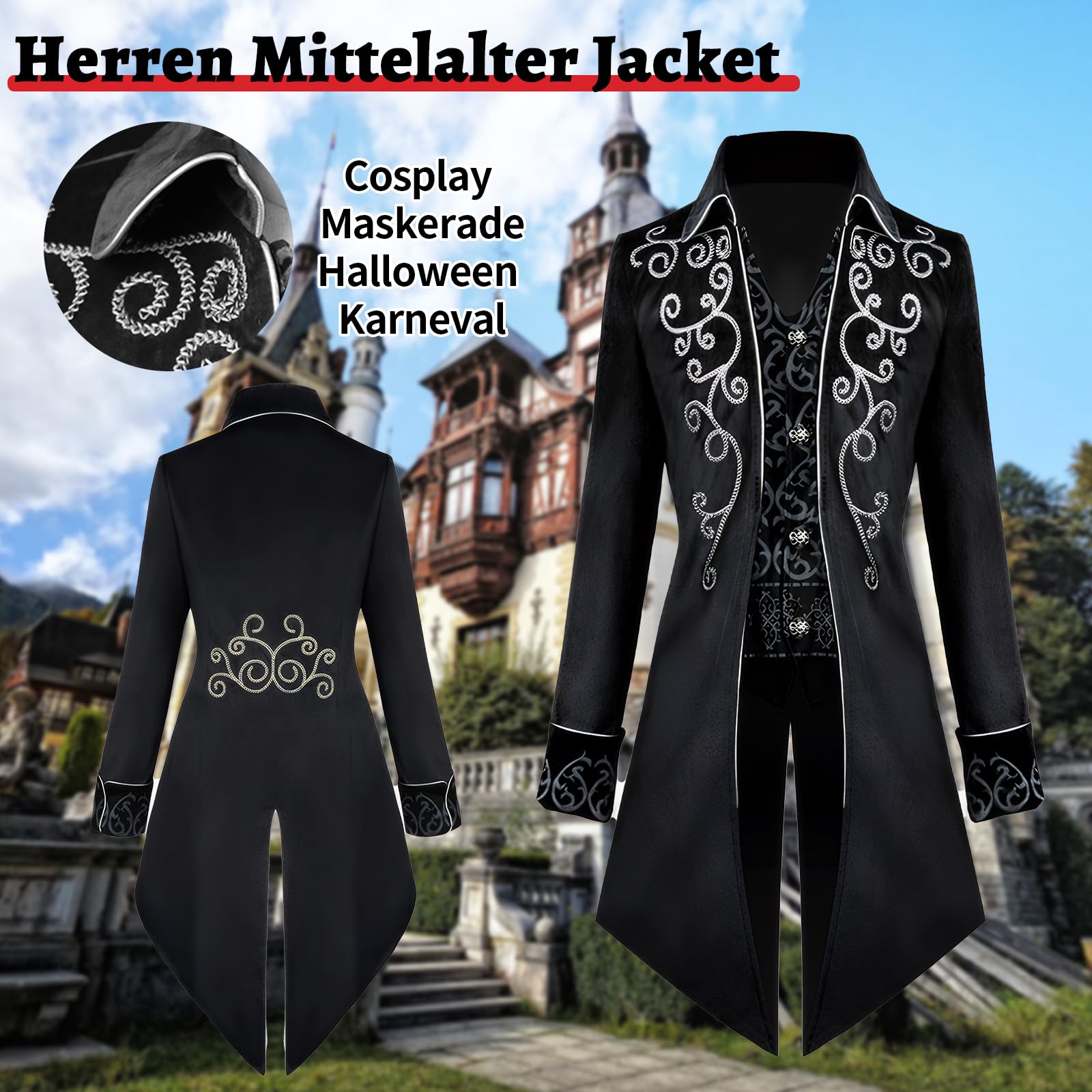 Frac in stile Steampunk e vittoriano vintage Cappotto medievale Giacca vittoriana gotica da uomo, per Carnevale, cosplay, Halloween