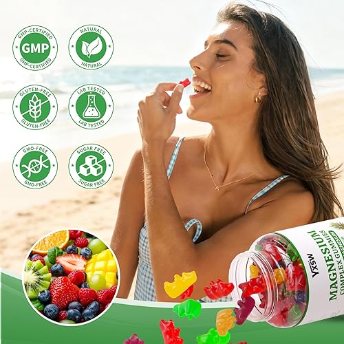 Miniatura 7 de Gomitas de complejo de magnesio 8 elementales de 1000 mg Glicinato de magnesio, citrato, malato, taurato, para huesos, músculo, salud nerviosa,