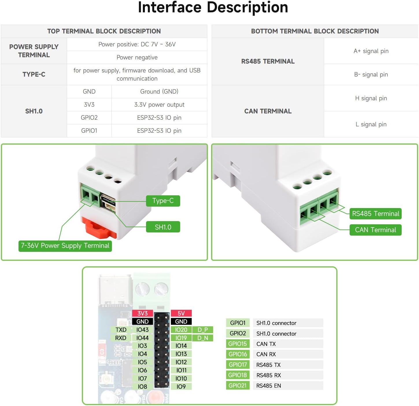 KLAYERS ESP32-S3 Industrial Communication Board, RS485/CAN/Wi-Fi/Bluetooth, Multi-Interface Protection, Arduino-Compatible for AIoT​