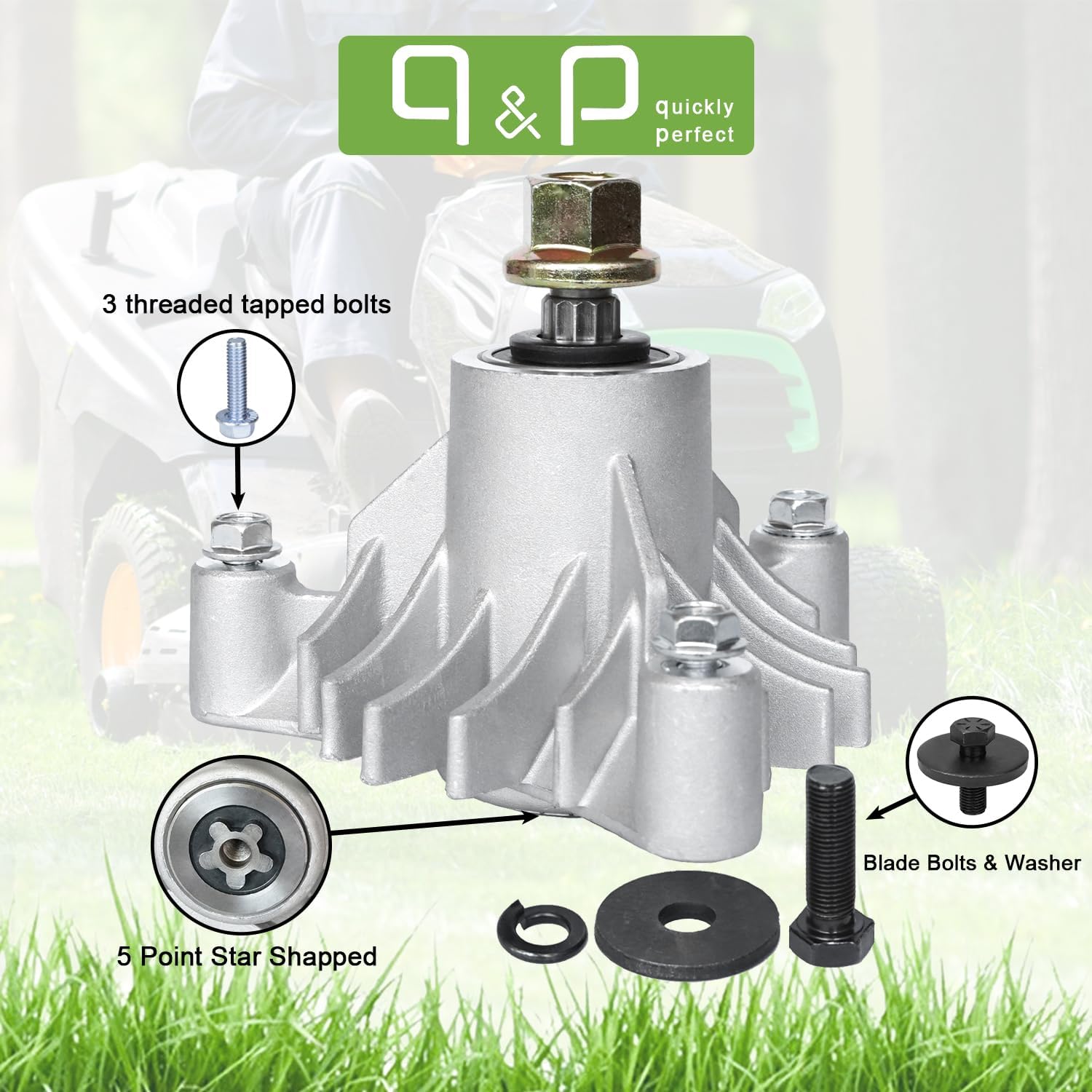 q&p 143651 44 46 50" Deck Spindle Assembly Replace 143651 532143651 137553 137152 532-143651 Oregon 82-510 with Mounting Bolt and Blade Bolt Holes Tapped for Easier Install